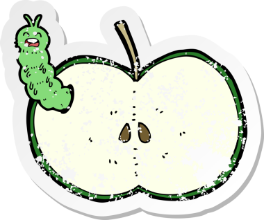 Bir insan tarafından çizilmiş elma yiyen bir çizgi film böceğinin gerilimli yapıştırması.
