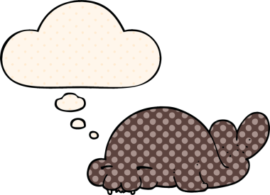 Bir insan tarafından çizilmiş, düşünce baloncuklu çizgi film mührü.