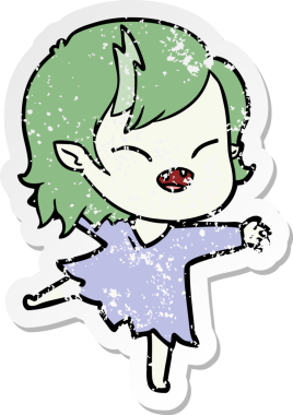 Bir insan tarafından çizilmiş gülen vampir kız çizgi filminin sıkıntılı çıkartması.