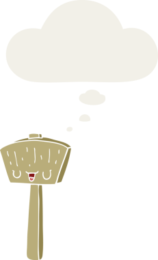 Düşünce baloncuğu olan bir insan tarafından çizilmiş bir çekiç.