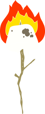 Bir insan tarafından çizilmiş kızarmış marşmelovun düz renk çizimi