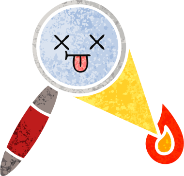 Bir insan tarafından çizilmiş bir büyüteçin retro çizim tarzı karikatürü