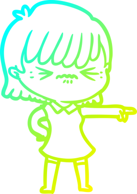 Sinirli bir çizgi film kızının insan tarafından suçlanan soğuk gradyan çizimi.