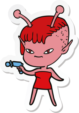 Bir insan tarafından çizilmiş şirin bir uzaylı kızın çıkartması.