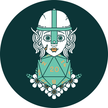 Bir insan tarafından çizilmiş 20 zarlı elf dövüşçüsü ikonu.