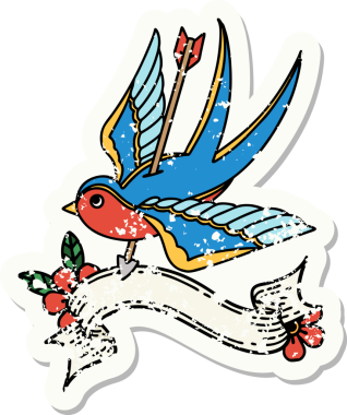 Bir insanın çizdiği okla delinmiş bir kırlangıç sancağıyla eski bir etiket.