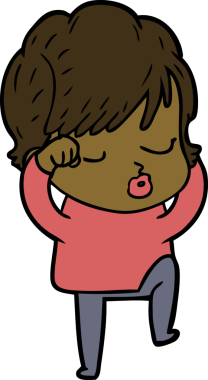 Bir insan tarafından çizilmiş gözleri kapalı çizgi film kadını.