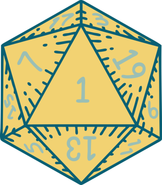 Retro Dövme Biçimi Doğal 1D20 zar bir insan tarafından çizildi