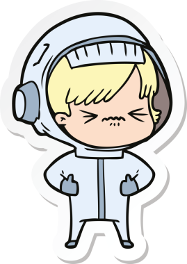 Bir insan tarafından çizilmiş kızgın bir uzay kızının çıkartması.