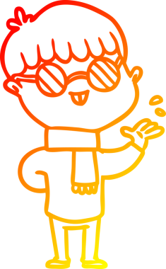 Bir insan tarafından çizilmiş gözlük takan çizgi film çocuğu çizimi.