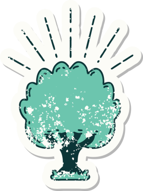 Bir insan tarafından çizilmiş dövme stili bir ağacın eski etiketi.