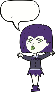 Bir insan tarafından çizilmiş konuşma balonu olan vampir kız.