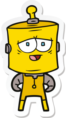 Bir insan tarafından çizilmiş robot karikatür çıkartması.