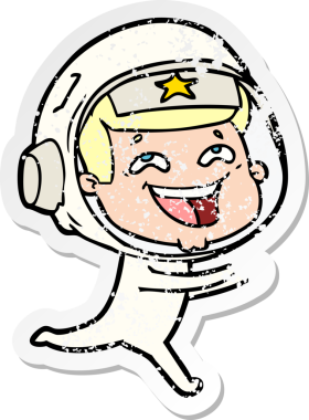 Bir insan tarafından çizilmiş gülen astronot çizgi filminin sıkıntılı çıkartması.