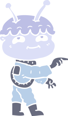 Bir insan tarafından çizilmiş düz renkli çizgi film uzay adamı.