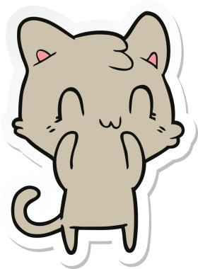 Bir insan tarafından çizilmiş mutlu bir kedinin çıkartması.