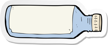 Bir insan tarafından çizilmiş karikatür su şişesinin etiketi.