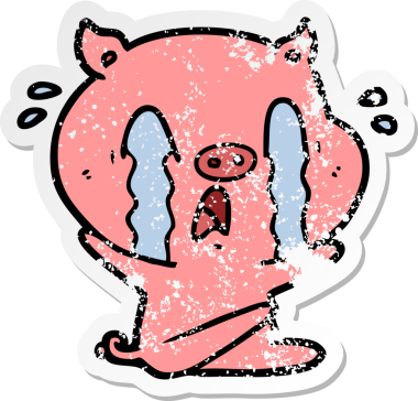 Bir insan tarafından çizilmiş ağlayan domuz çizgi filminin hüzünlü çıkartması.