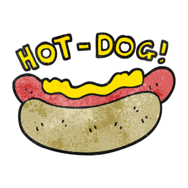 Bir insan tarafından çizilmiş el yapımı karikatür sosisli sandviç.