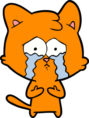 Bir insan tarafından çizilmiş ağlayan kedi çizgi filmi.