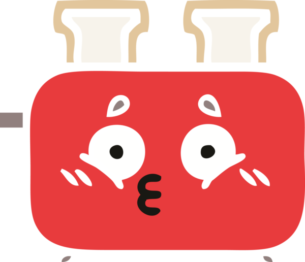 Bir insan tarafından çizilmiş bir tost makinesinin düz renkli retro karikatürü