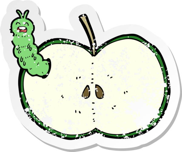 Bir insan tarafından çizilmiş elma yiyen bir çizgi film böceğinin gerilimli yapıştırması.