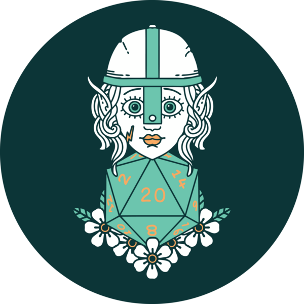 Bir insan tarafından çizilmiş 20 zarlı elf dövüşçüsü ikonu.