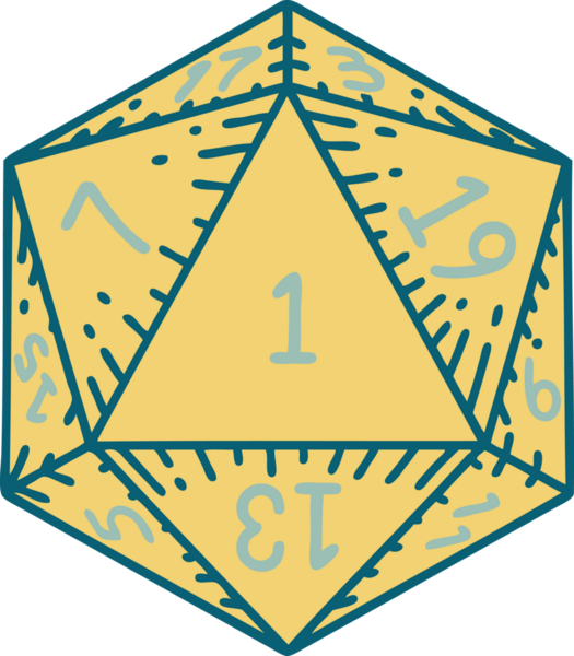 Retro Dövme Biçimi Doğal 1D20 zar bir insan tarafından çizildi