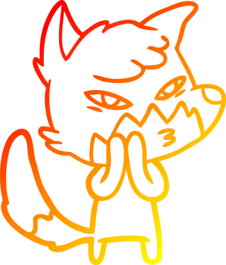 Bir insan tarafından çizilmiş akıllı bir tilkinin sıcak çizgi çizimi