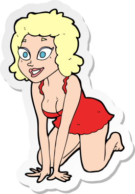 Bir insan tarafından çizilmiş komik, seksi bir kadının çıkartması.