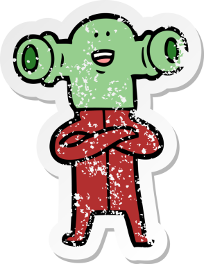 Bir insan tarafından çizilmiş dost canlısı çizgi film uzaylısının sıkıntılı çıkartması.