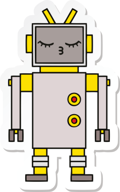 Bir insan tarafından çizilmiş şirin çizgi film robotunun çıkartması.