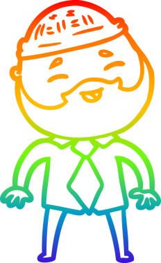 Bir insan tarafından çizilmiş mutlu sakallı bir adamın çizgi çizimi.