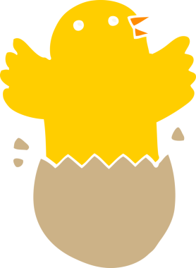 Düz renkli çizgi film kuluçkadan çıkan kuş bir insan tarafından çizilmiş.