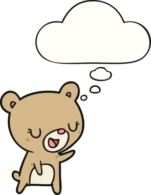 Bir insan tarafından çizilmiş düşünce baloncuklu çizgi film ayısı.