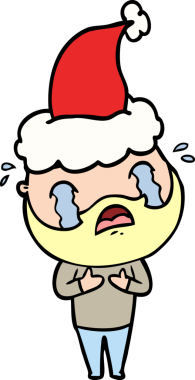Bir insanın çizdiği Noel Baba şapkasıyla ağlayan sakallı bir adamın el çizimi.