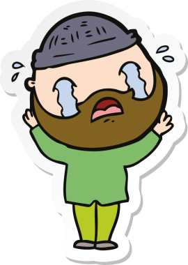 Bir insan tarafından çizilmiş ağlayan sakallı bir adamın çıkartması.