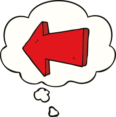 Bir insan tarafından çizilmiş düşünce balonlu bir ok.