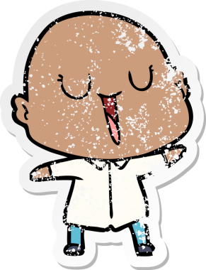 Bir insan tarafından çizilmiş mutlu, kel bir adamın sıkıntılı çıkartması.