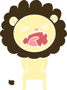 Bir insan tarafından çizilmiş düz renkli çizgi film aslanı