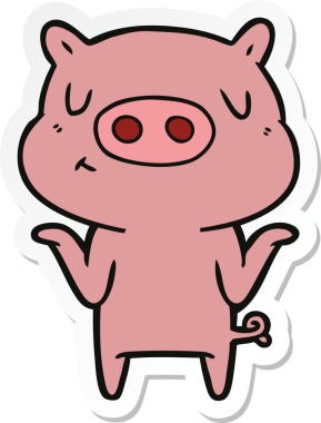 Bir insan tarafından çizilmiş çizgi film içerikli bir domuzun çıkartması.