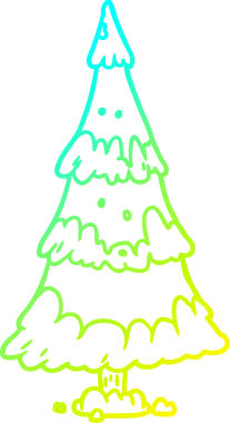 Karlı bir Noel ağacının insan tarafından çizilmiş soğuk gradyan çizgisi.