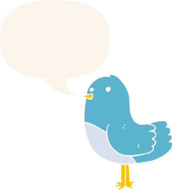 bir insan tarafından çizilmiş, konuşma baloncuklu çizgi film kuşu.