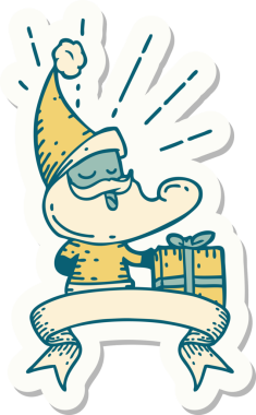 Bir insan tarafından çizilmiş dövme stili Noel Baba karakterinin çıkartması.