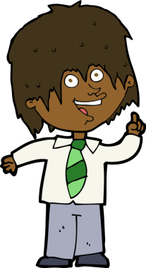 Bir insan tarafından çizilmiş bir fikri olan karikatür okulu çocuğu.