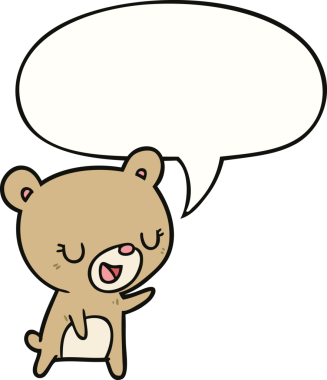 Bir insan tarafından çizilmiş konuşma balonlu çizgi film ayısı.