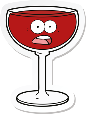 Bir insan tarafından çizilmiş bir bardak şarabın etiketi.