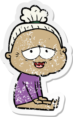 Bir insan tarafından çizilmiş mutlu, yaşlı bir kadının sıkıntılı çıkartması.