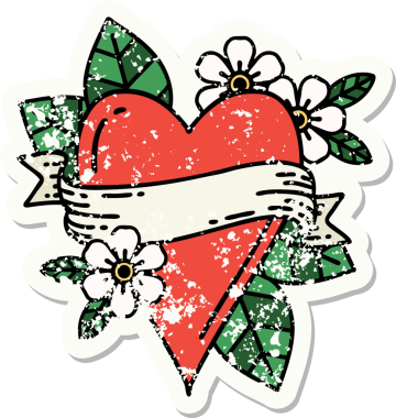 Bir insan tarafından çizilmiş geleneksel bir kalp ve bayrak stili dövmesi.