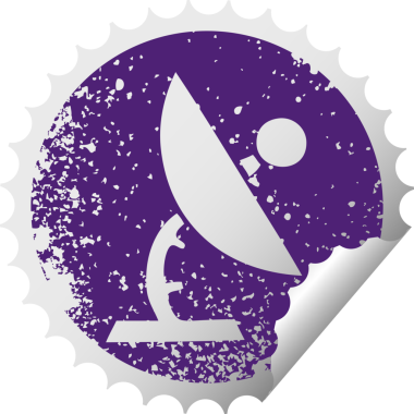 Bir insan tarafından çizilmiş uydu çanağının çizilmiş dairesel kabuk soyma etiketi.